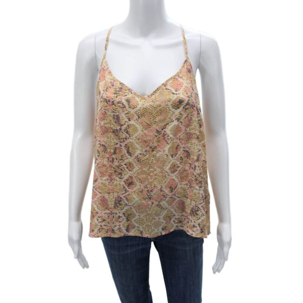 Eloise Women Sleeveless Silk V-Neck Snake Print Camisole Beige Size L